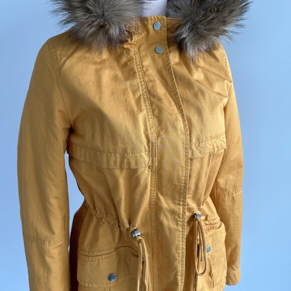 NEW Parka Jacket Yellow Womans Size 4 Teddy Bear Lined Drawstring Full Zip - Picture 6 of 12